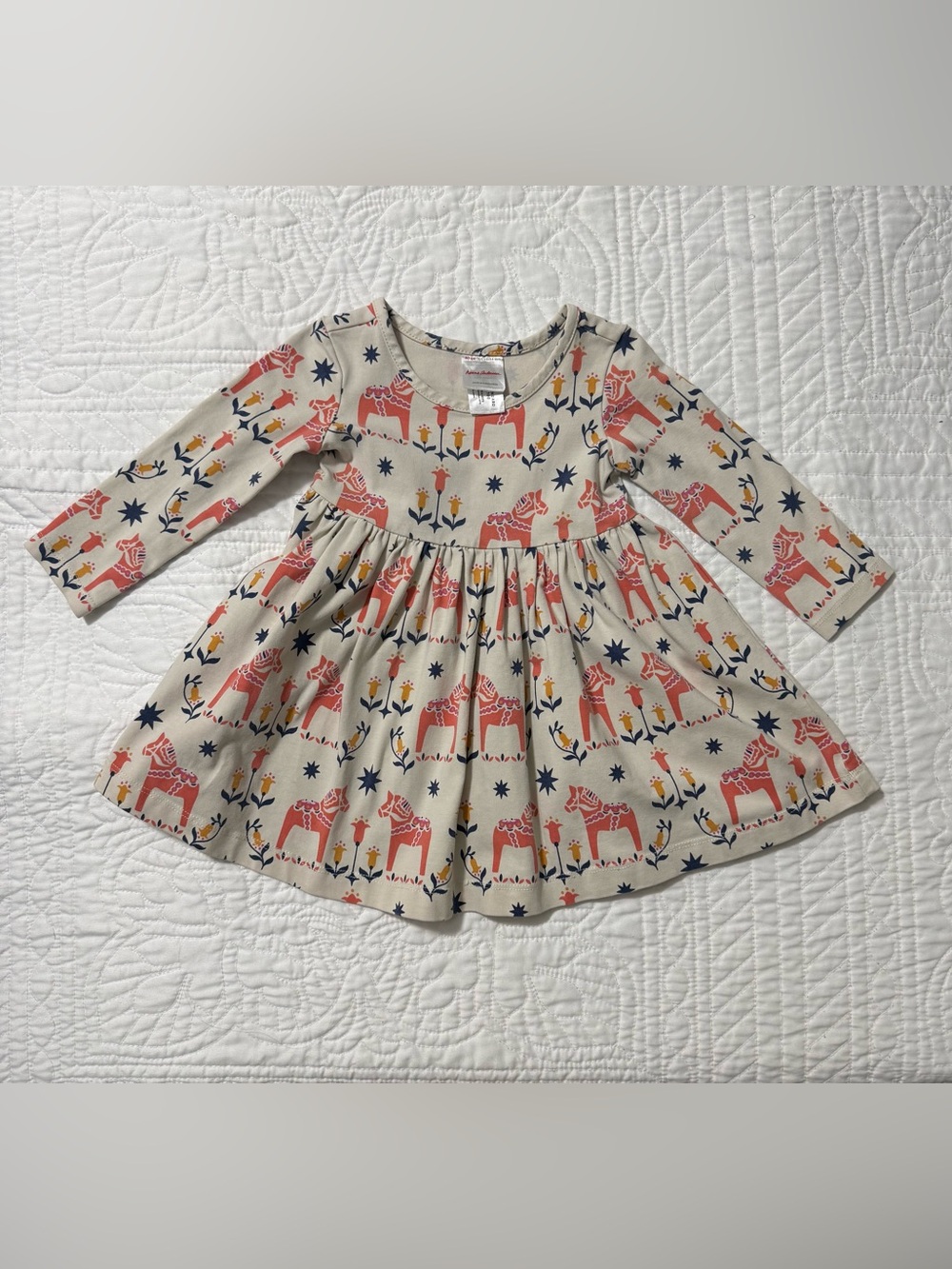 Hanna Andersson Dala Horse Long Sleeve Skater Dress with Pockets 18-24 Months